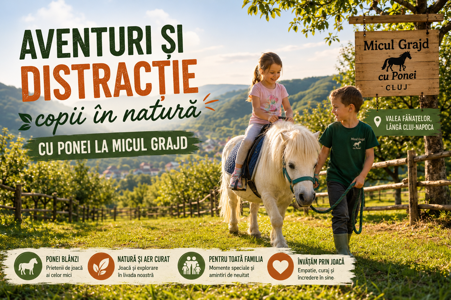Distracție copii în natură la Micul Grajd cu Ponei Cluj-Napoca